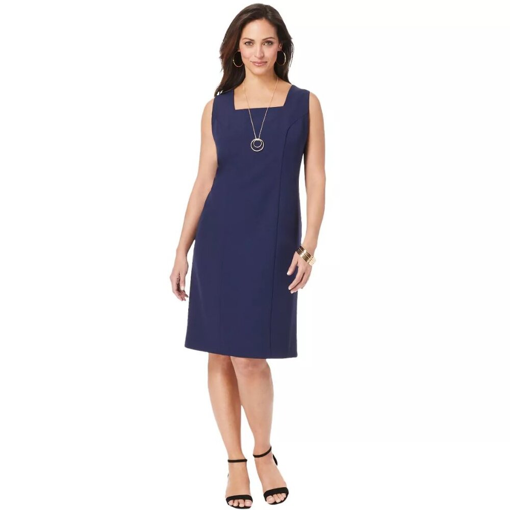 Plus Size Jessica London Blue Sleeveless Sheath Dress Square Neck